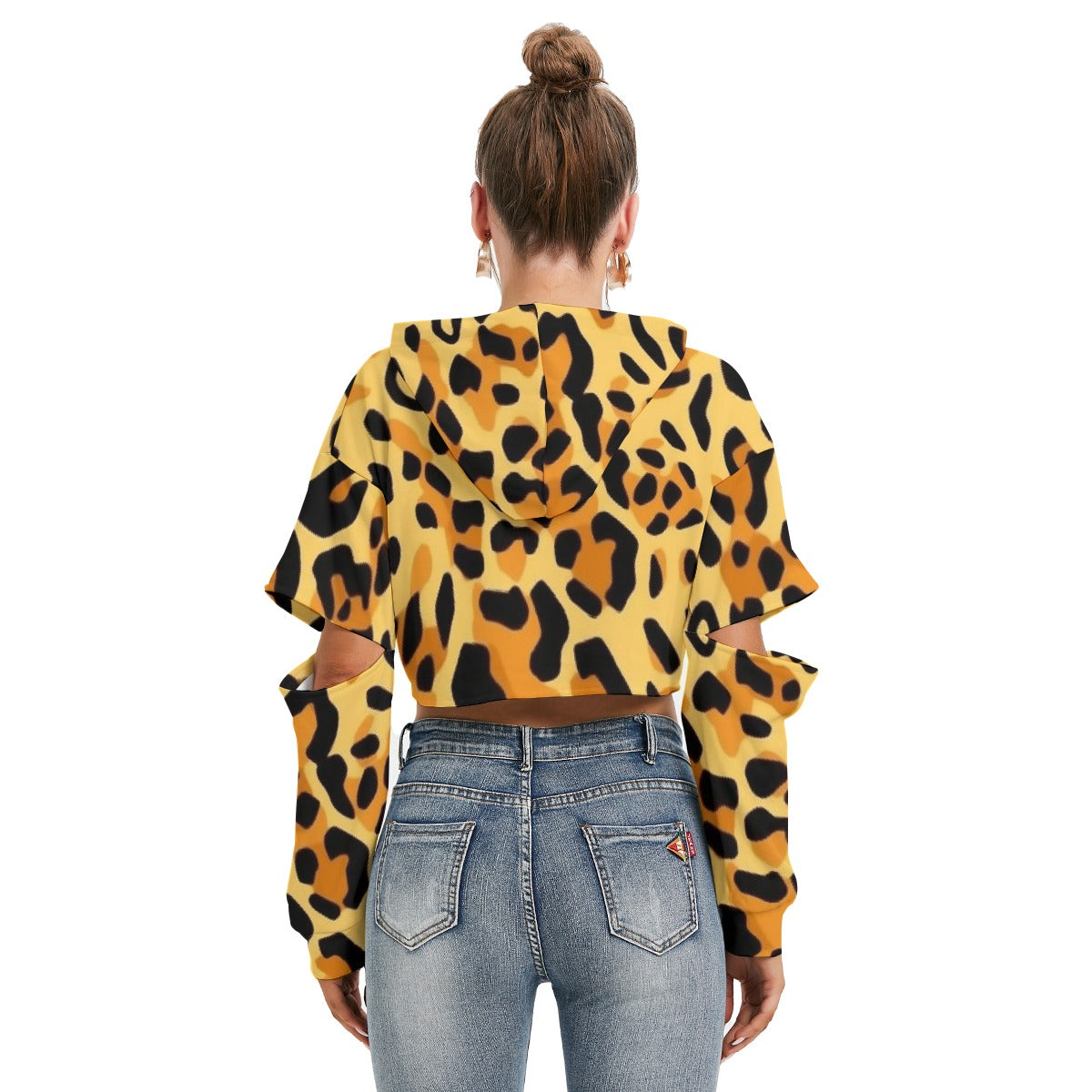 All-Over Print Women's Heavy Fleece Hoodie With Hollow Out Sleeve