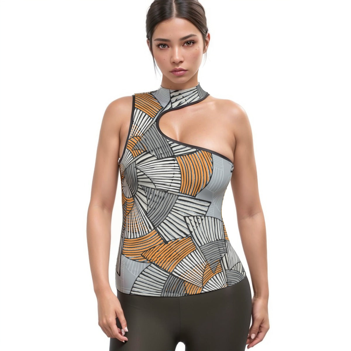 All-Over Print Women's Halter Sleeveless Asymmetrical Tank Top