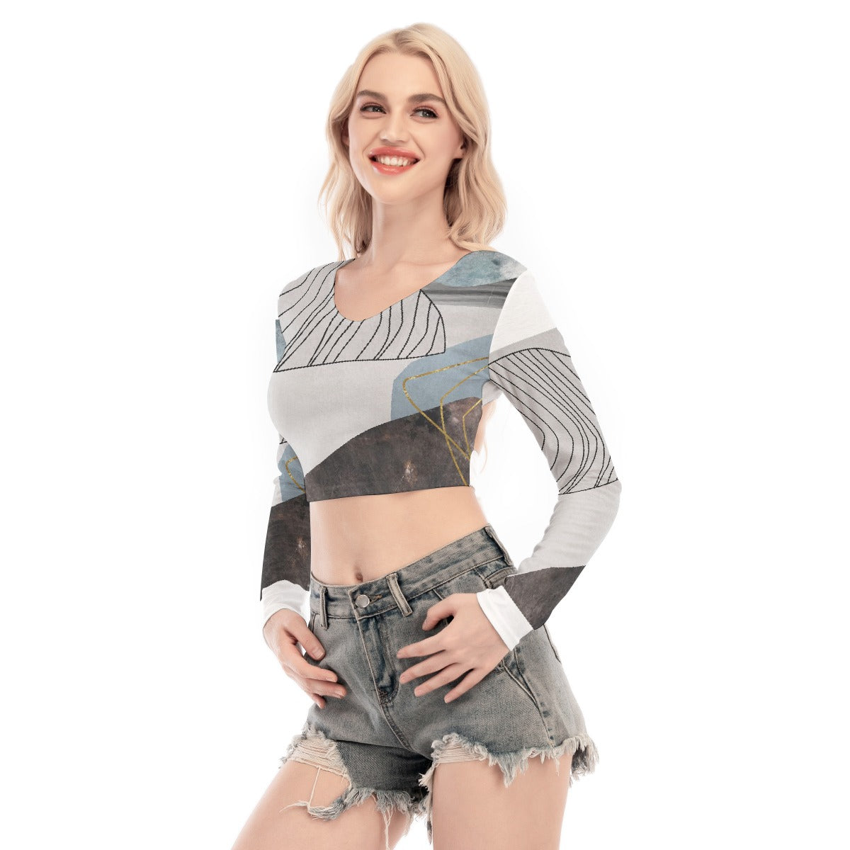 All-Over Print Women's Back Hollow T-shirt With Strap