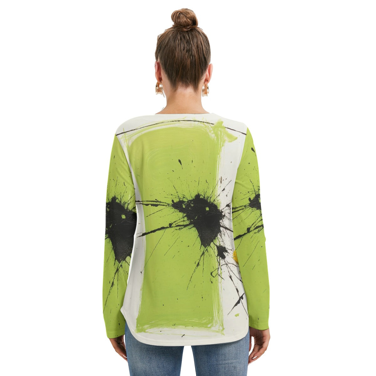 All-Over Print Women's Long Sleeve Neckline Tie Sweatshirt