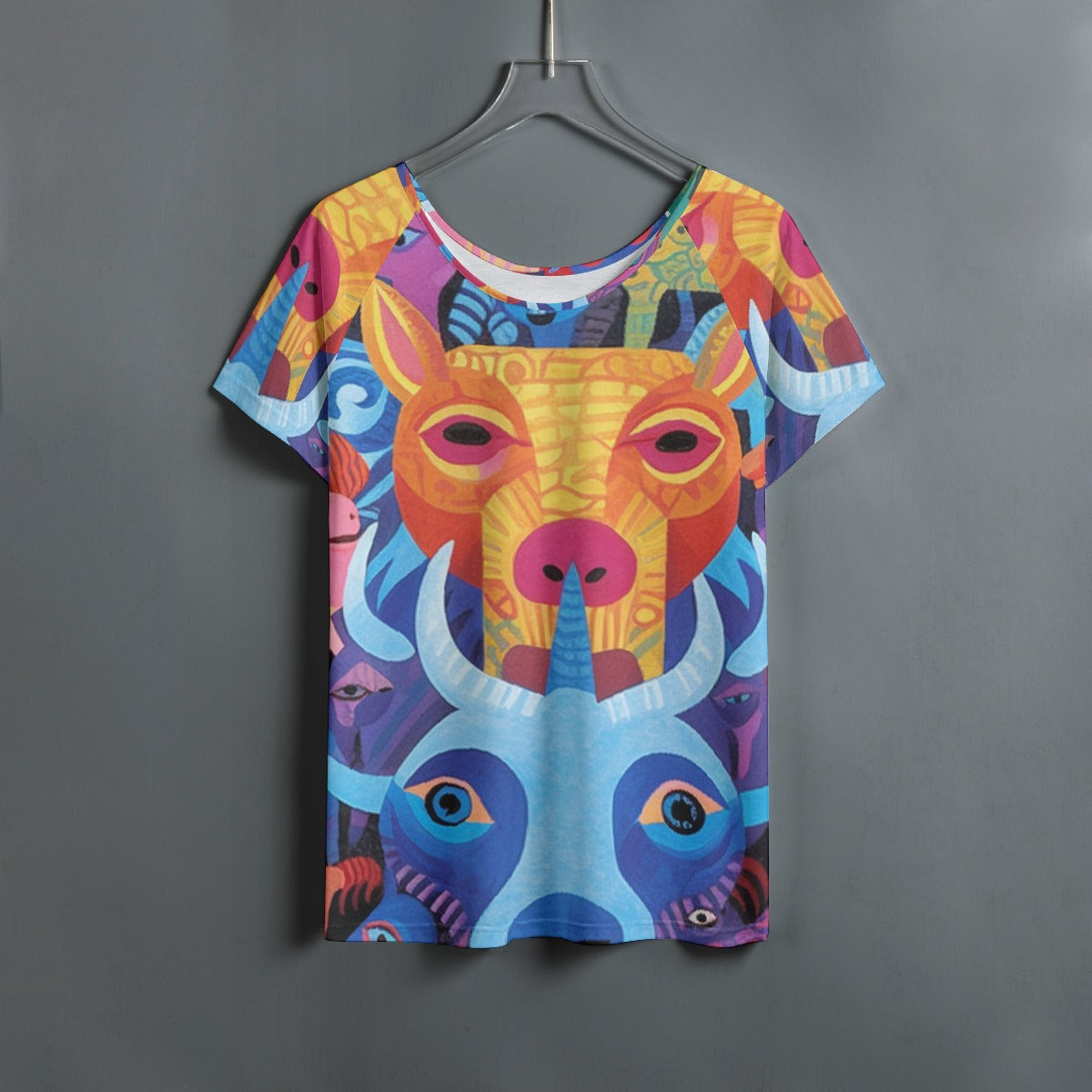 All-Over Print Women's Round Neck T-shirt With Raglan Sleeve