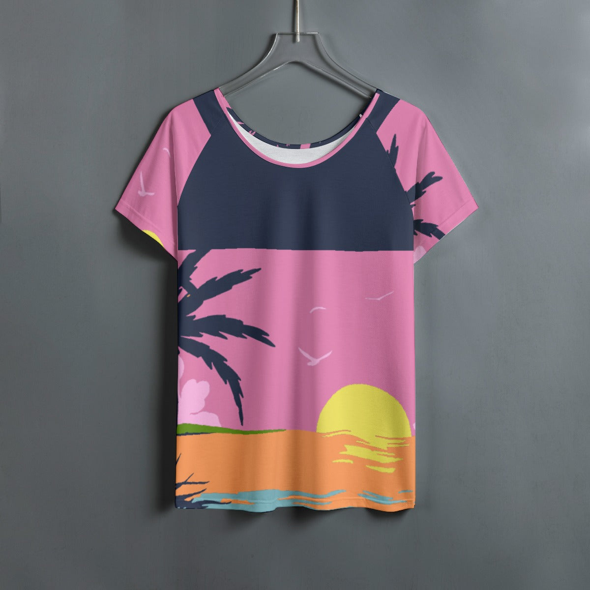 All-Over Print Women's Round Neck T-shirt With Raglan Sleeve