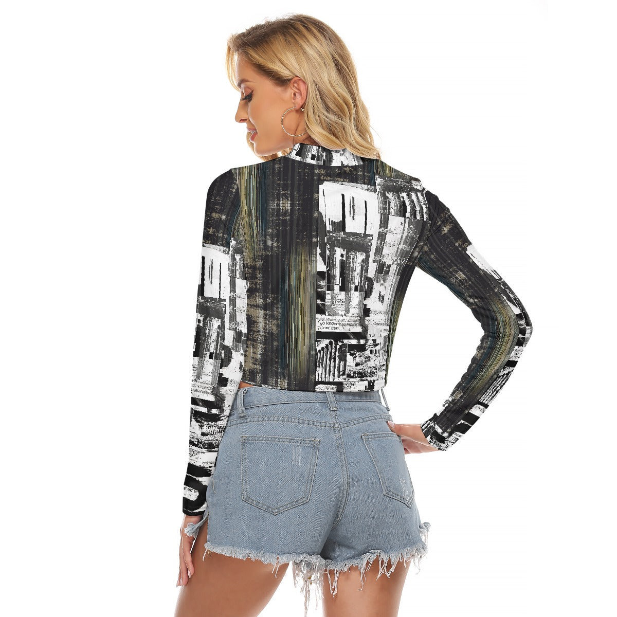 All-Over Print Women's Hollow Chest Keyhole Tight Crop Top