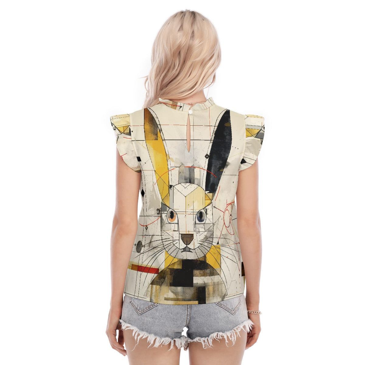 All-Over Print Women's Blouse With Ruffle Collar And Sleeve