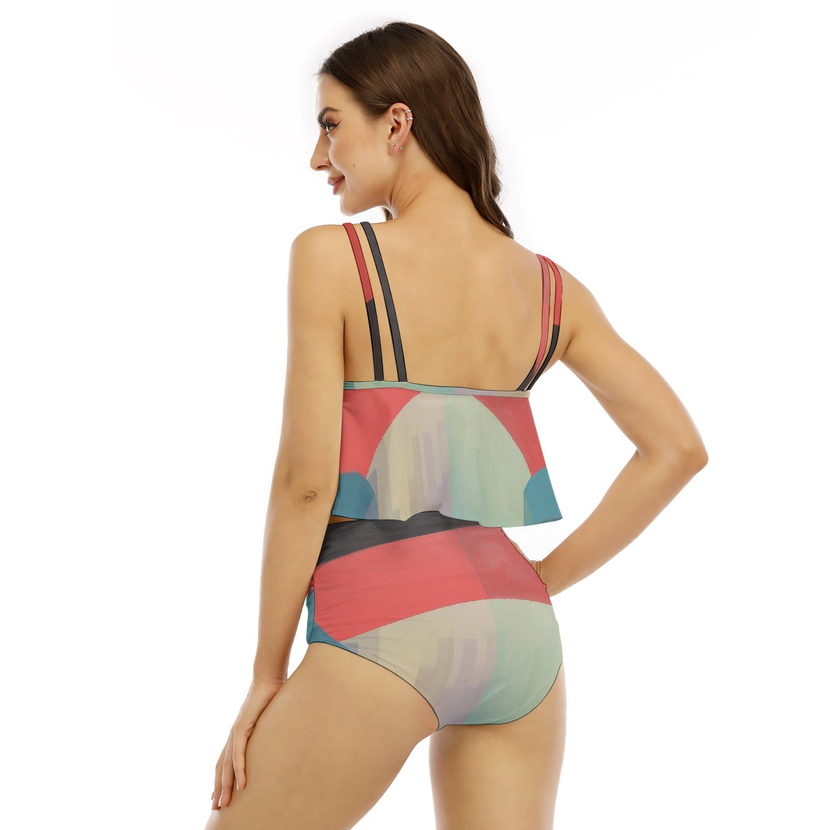 All-Over Print Women's Ruffled Vest Bikini Swimsuit