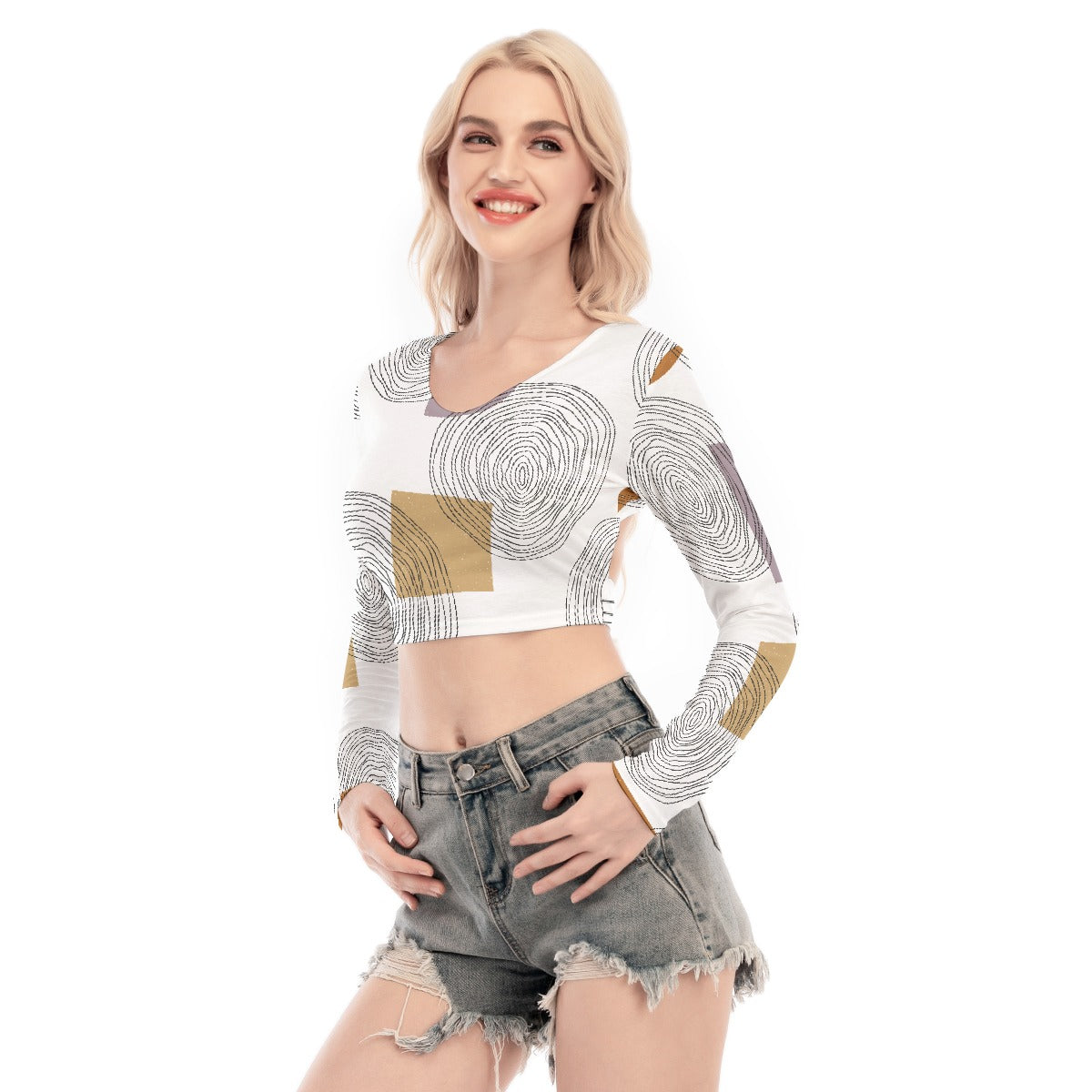 All-Over Print Women's Back Hollow T-shirt With Strap