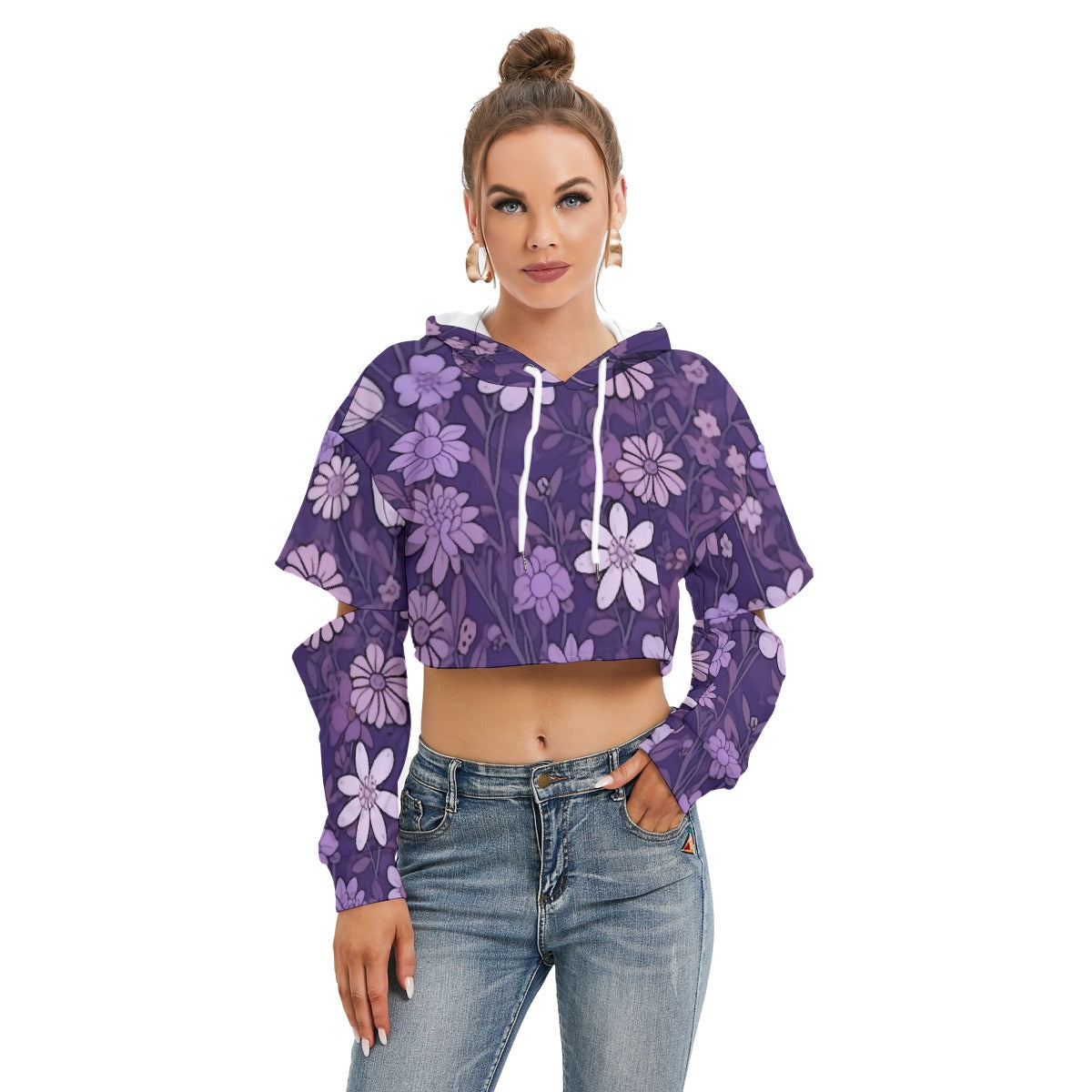 All-Over Print Women's Heavy Fleece Hoodie With Hollow Out Sleeve