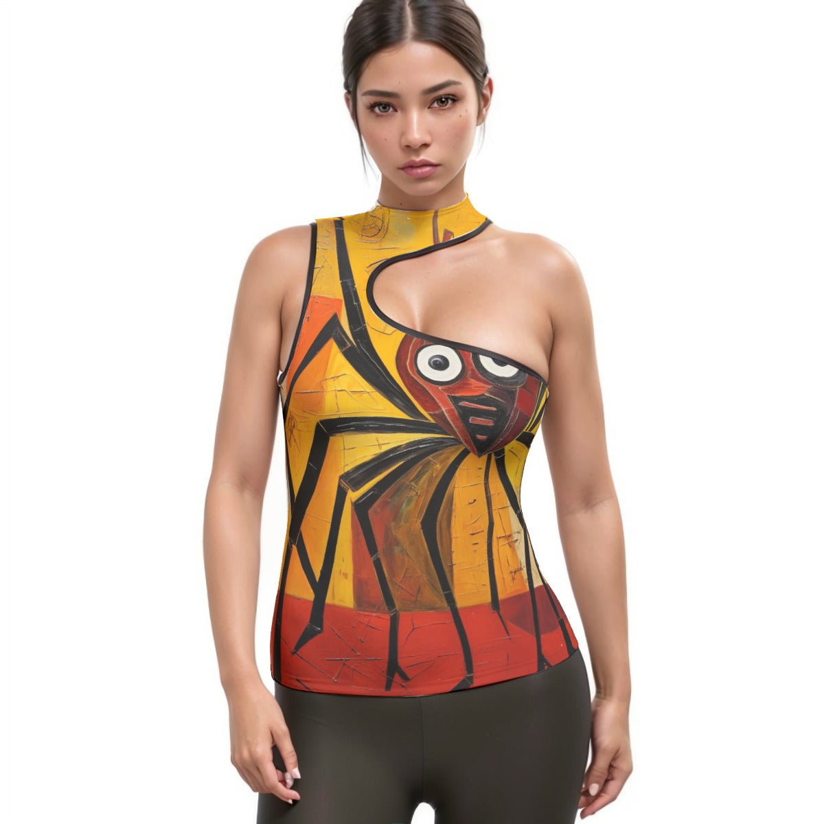 All-Over Print Women's Halter Sleeveless Asymmetrical Tank Top