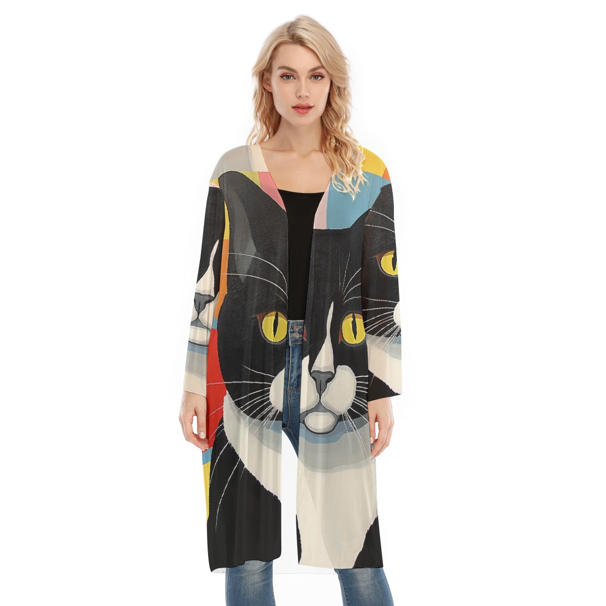 All- Over Print Women's Long Sleeve Mesh Cardigan