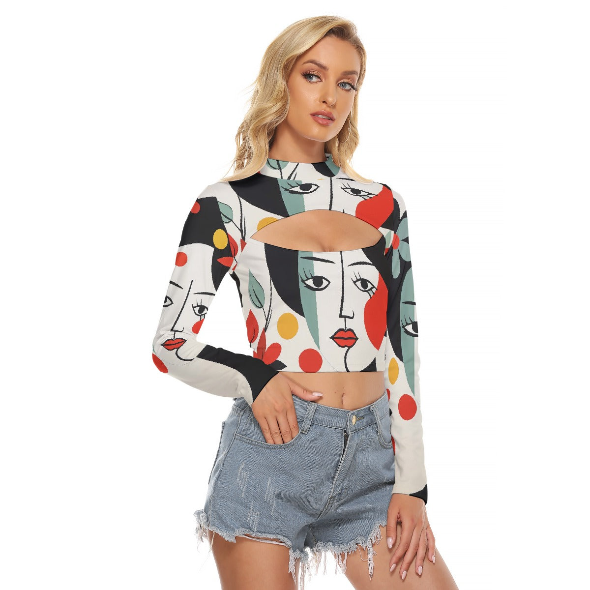 All-Over Print Women's Hollow Chest Keyhole Tight Crop Top