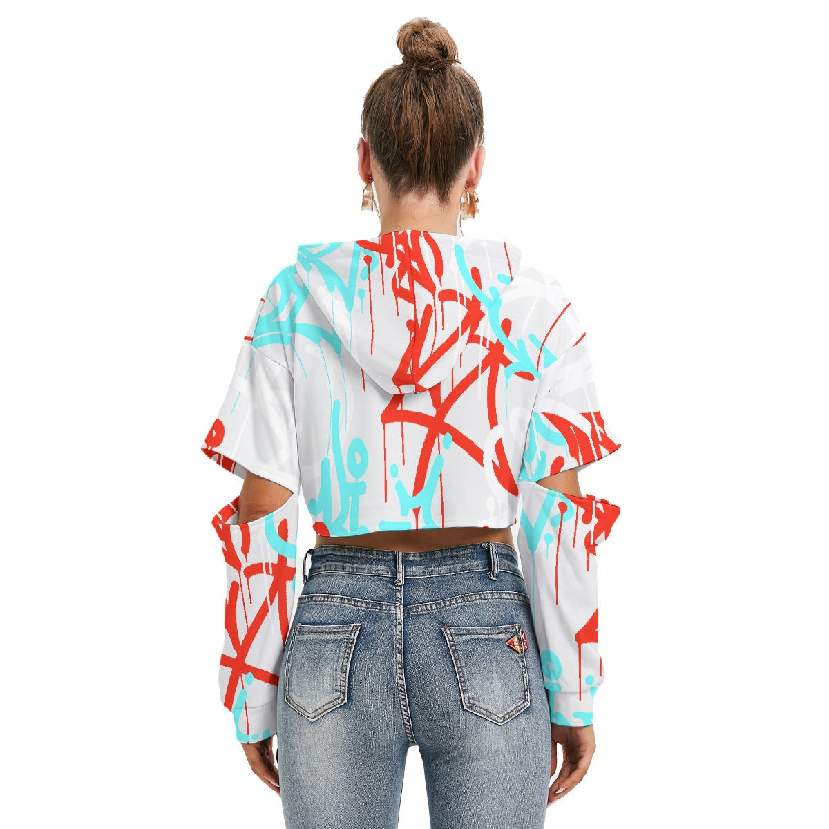 All-Over Print Women's Heavy Fleece Hoodie With Hollow Out Sleeve