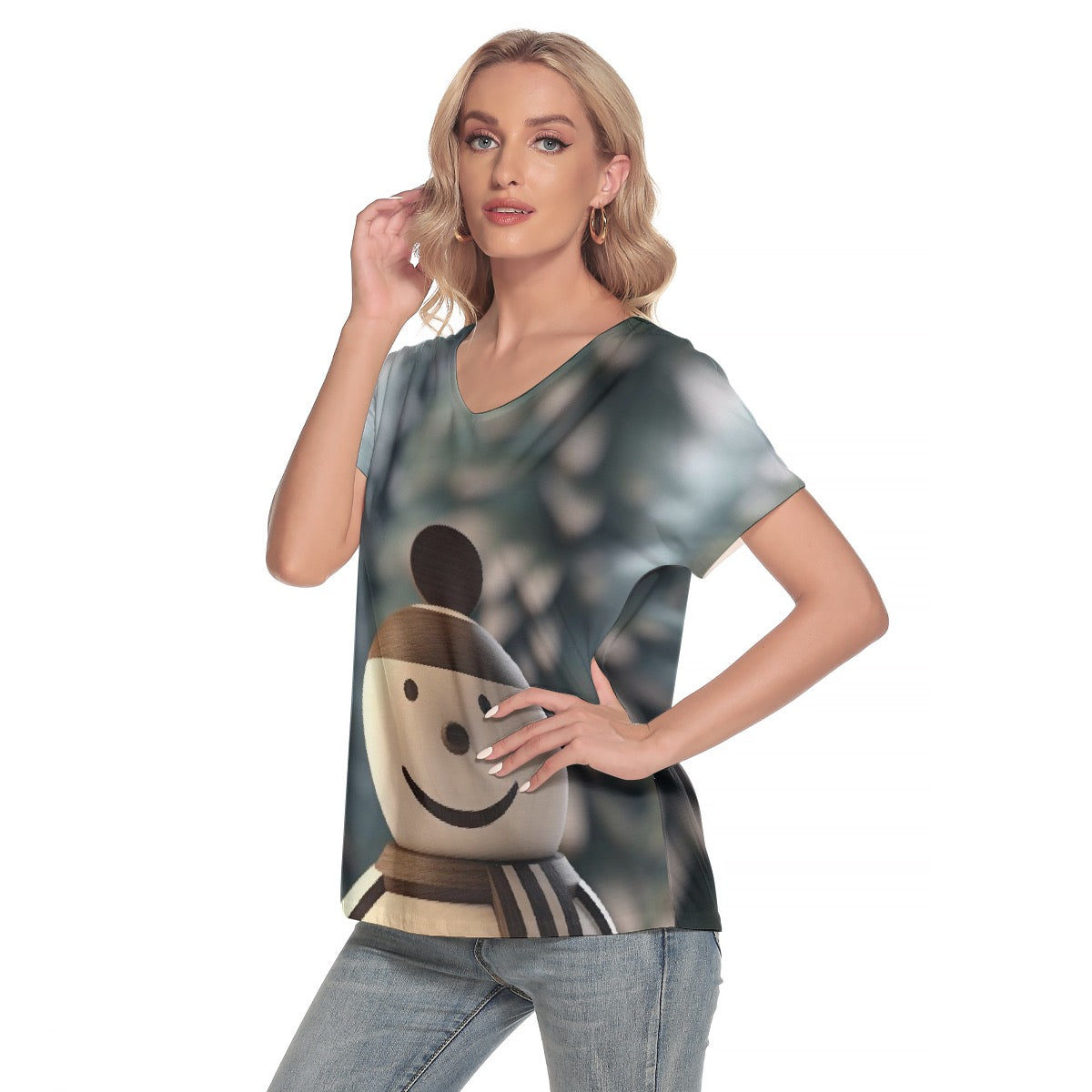 All-Over Print Women's Loose V-neck Short Sleeve T-shirt