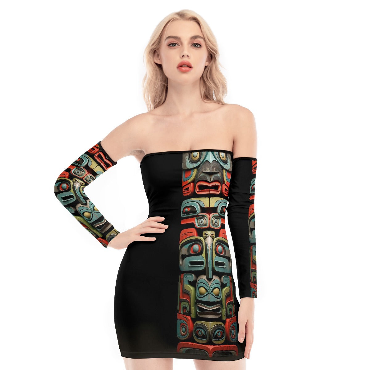 All-Over Print Women's Off-shoulder Back Lace-up Dress