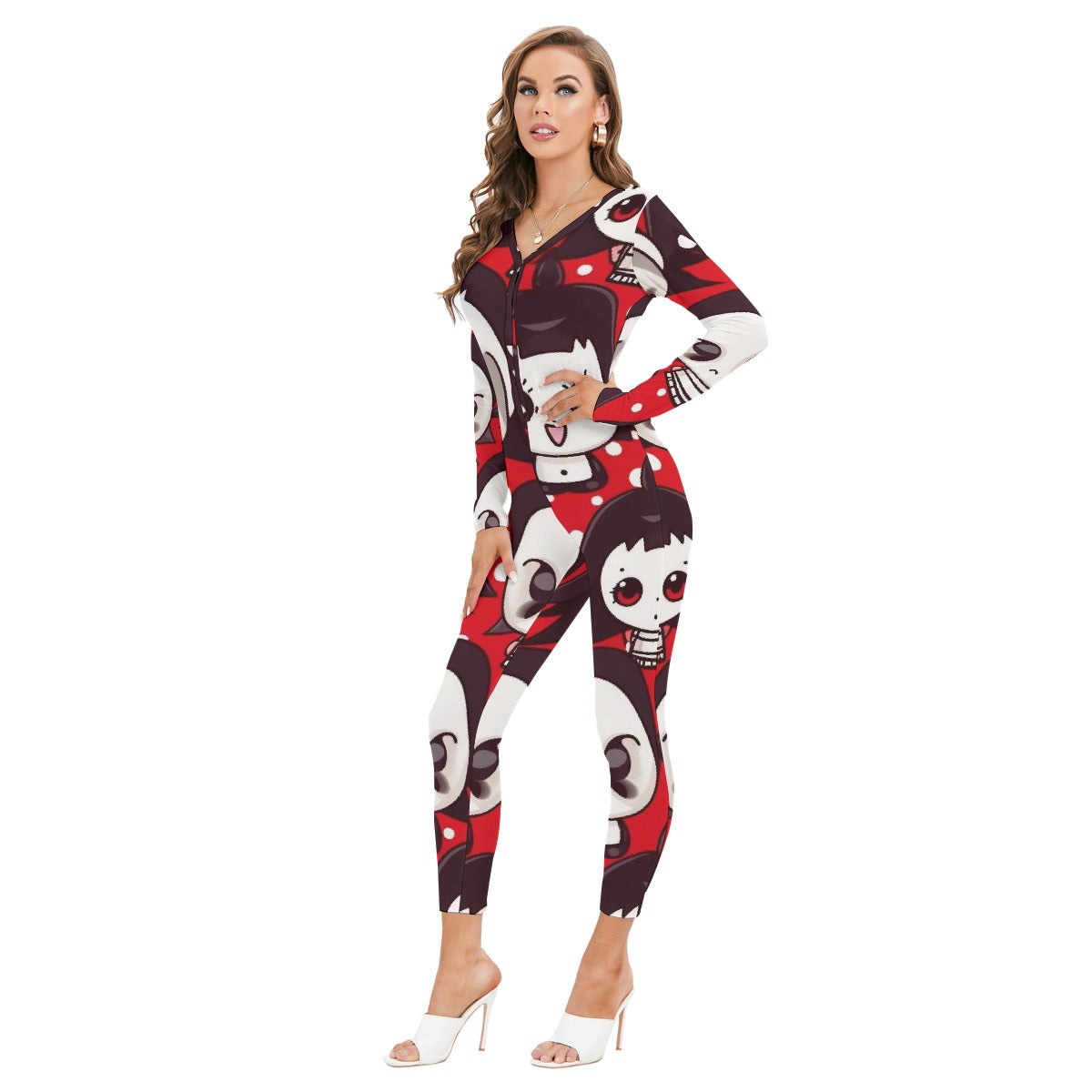 All-Over Print Women's Plunging Neck Jumpsuit