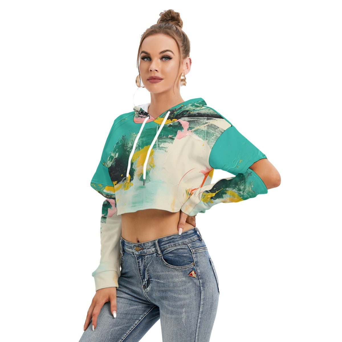All-Over Print Women's Heavy Fleece Hoodie With Hollow Out Sleeve