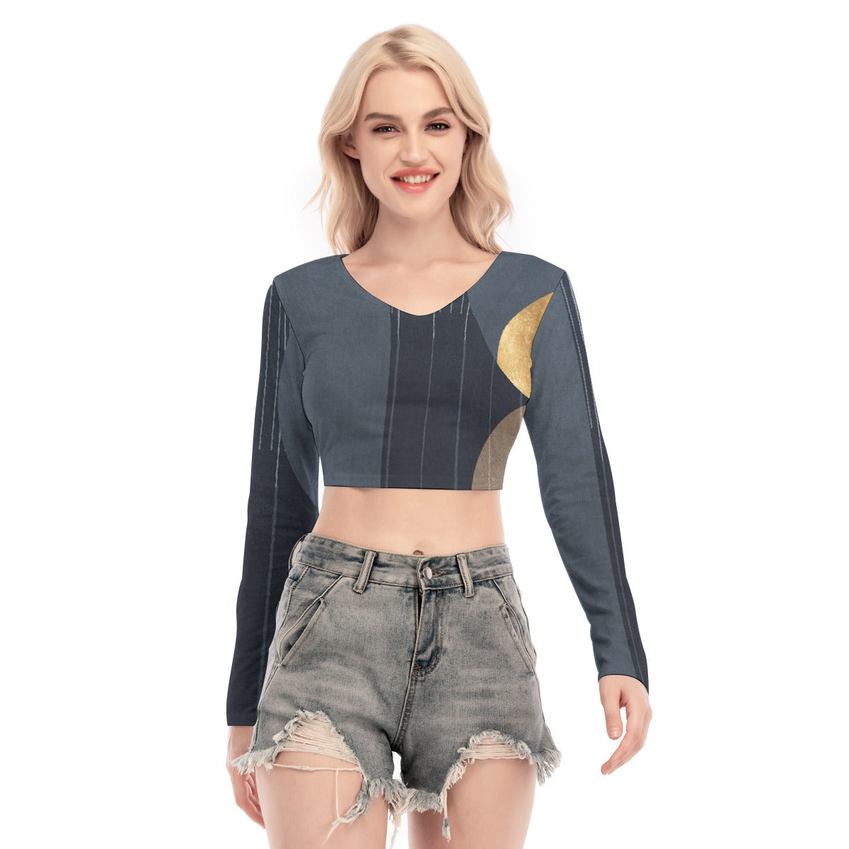 All-Over Print Women's Back Hollow T-shirt With Strap