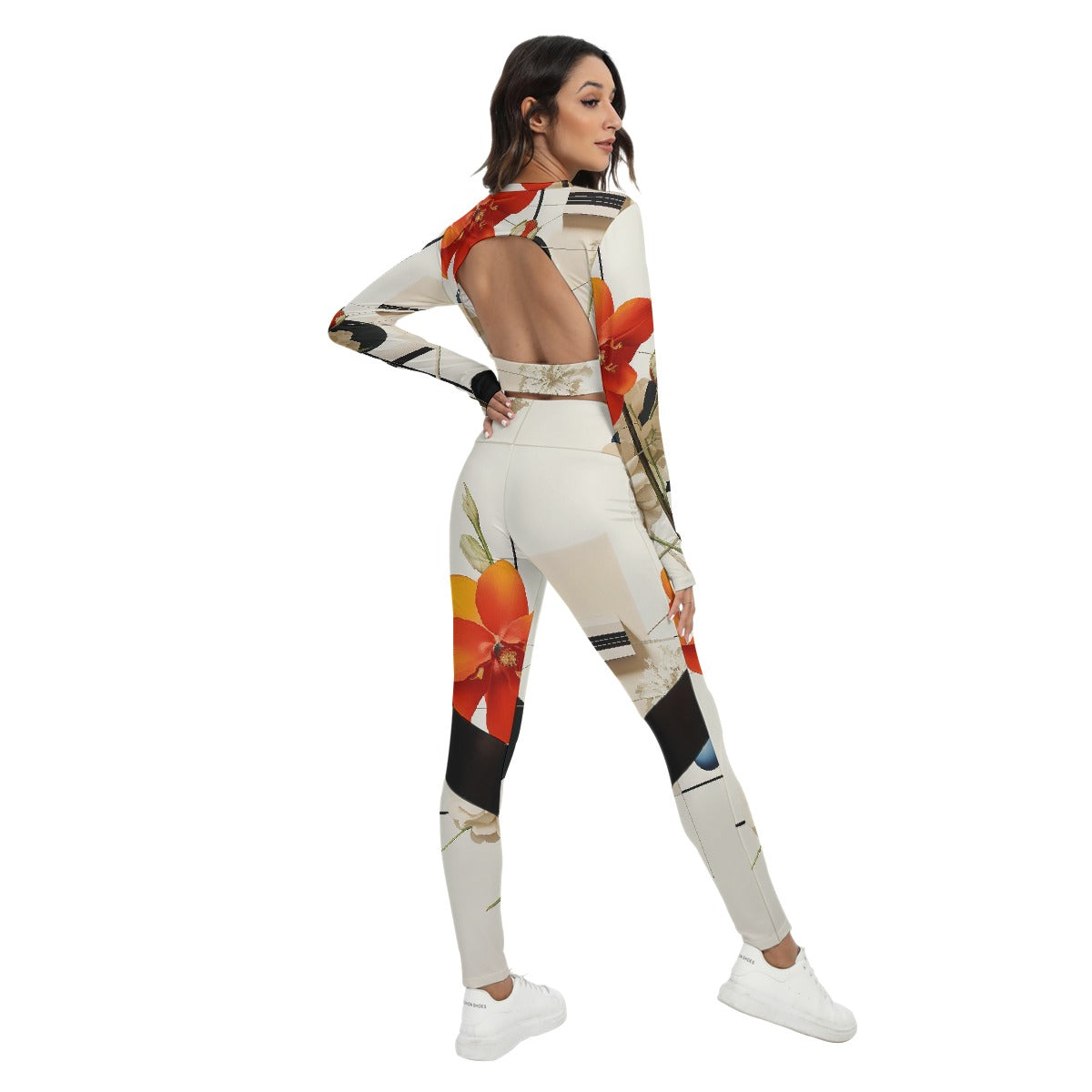 All-Over Print Women's Sport Set With Backless Top And Leggings