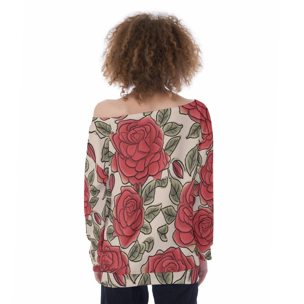 All-Over Print Oversized Women's Off-Shoulder Sweatshirt
