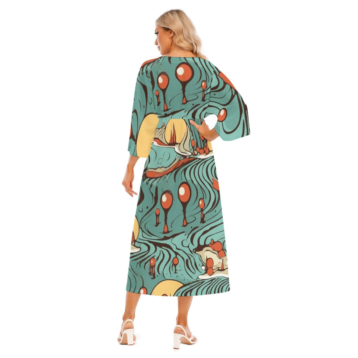 All-Over Print Women's Mid-Sleeve Long Dress