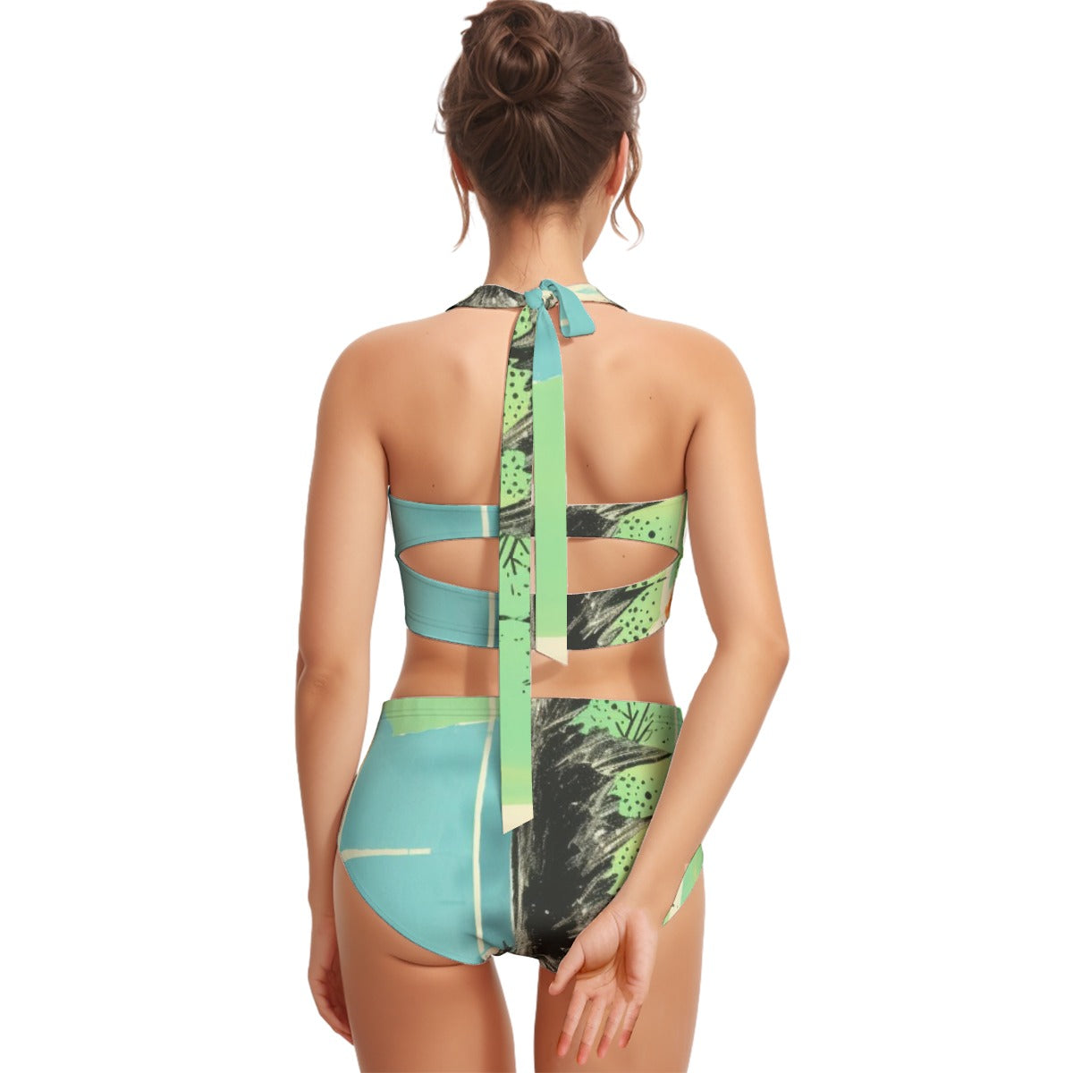 All-Over Print Women's Swimsuit Set With Halter