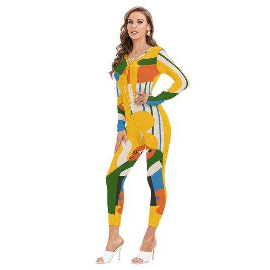 All-Over Print Women's Plunging Neck Jumpsuit