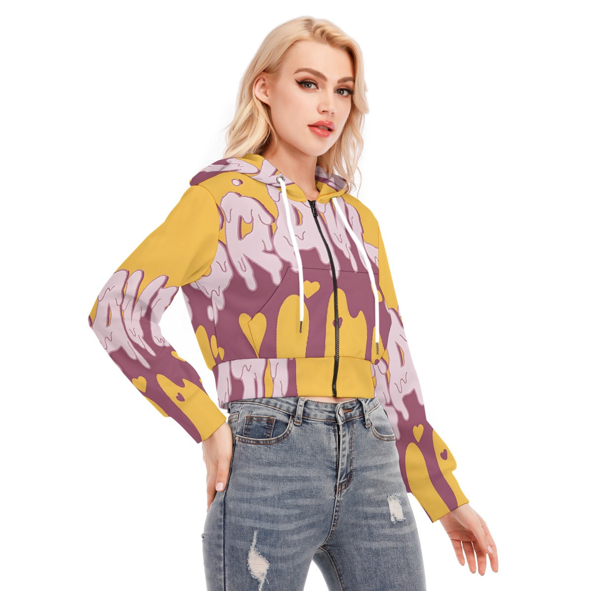 All-Over Print Women's Crop Top Hoodie With Zipper Closure