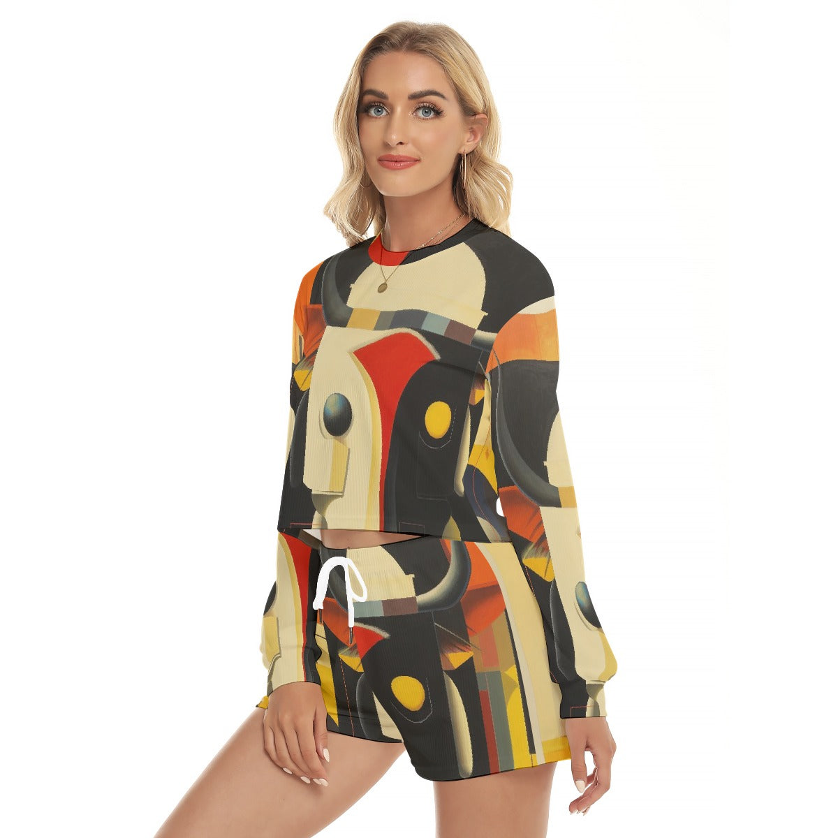 All-Over Print Women's Short Sweatshirt And Pants Suit