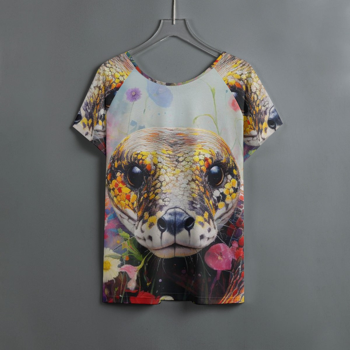All-Over Print Women's Round Neck T-shirt With Raglan Sleeve