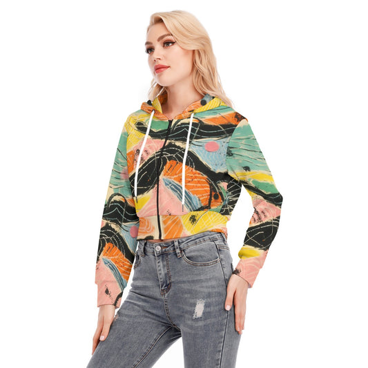 All-Over Print Women's Crop Top Hoodie With Zipper Closure