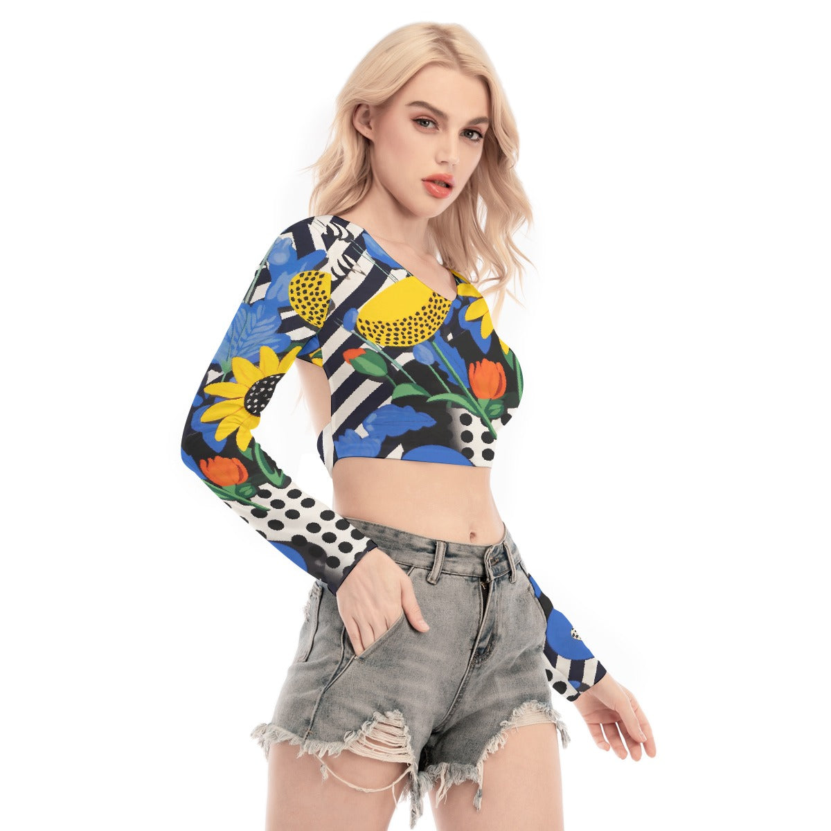 All-Over Print Women's Back Hollow T-shirt With Strap