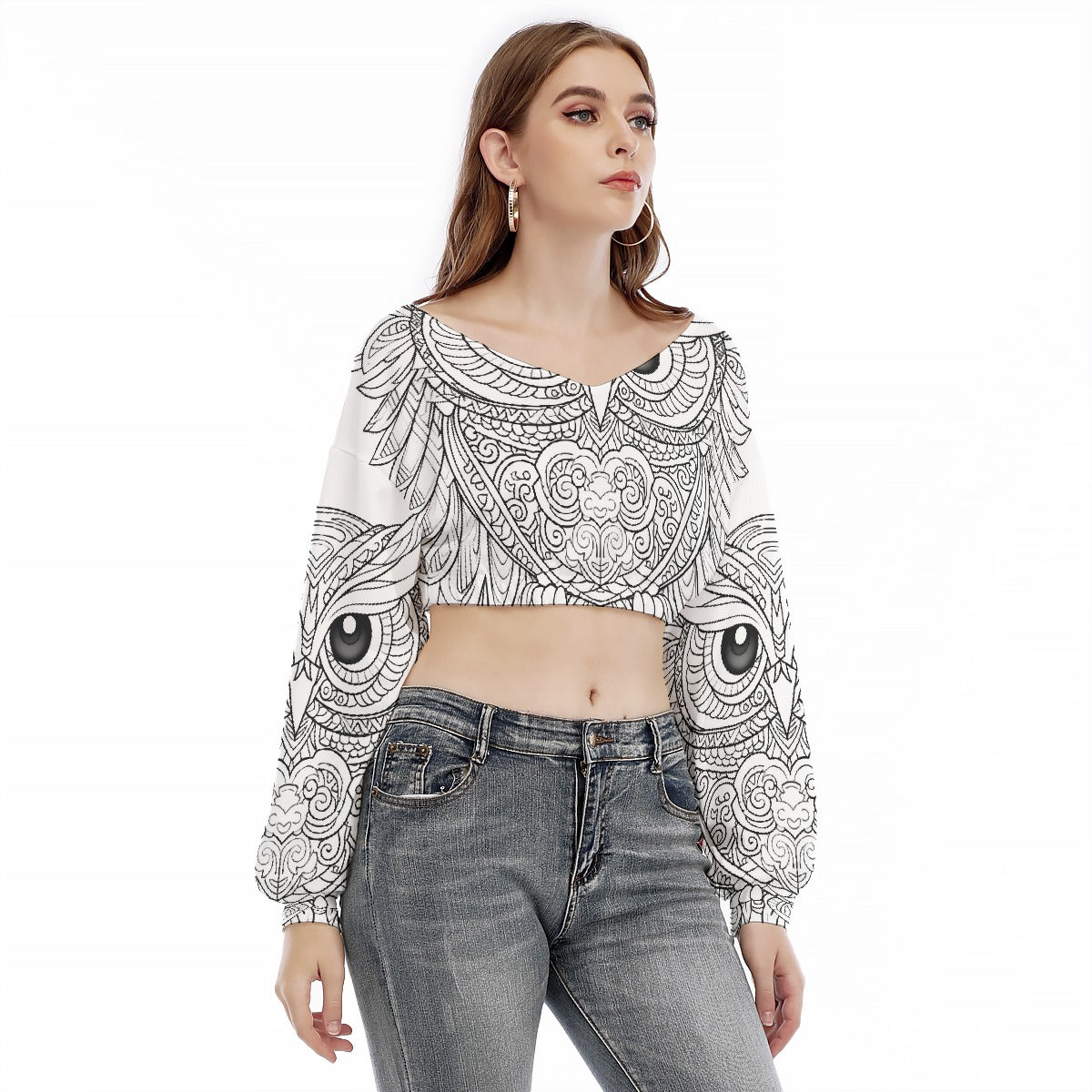 All-Over Print Women's V-neck Long Sleeve Cropped Sweatshirt