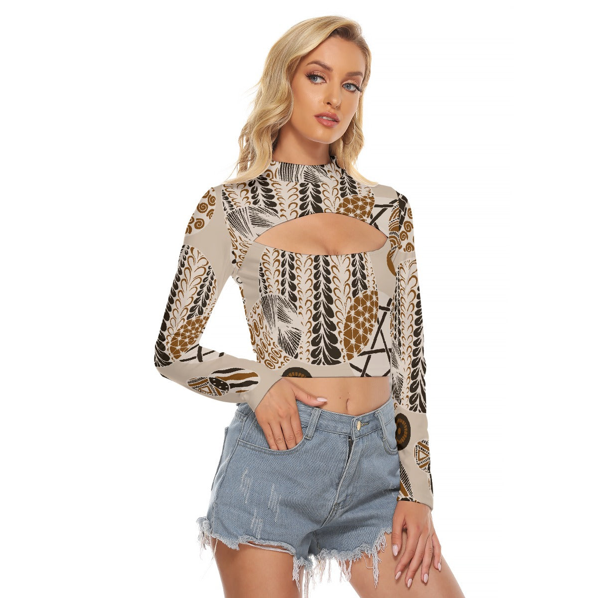 All-Over Print Women's Hollow Chest Keyhole Tight Crop Top