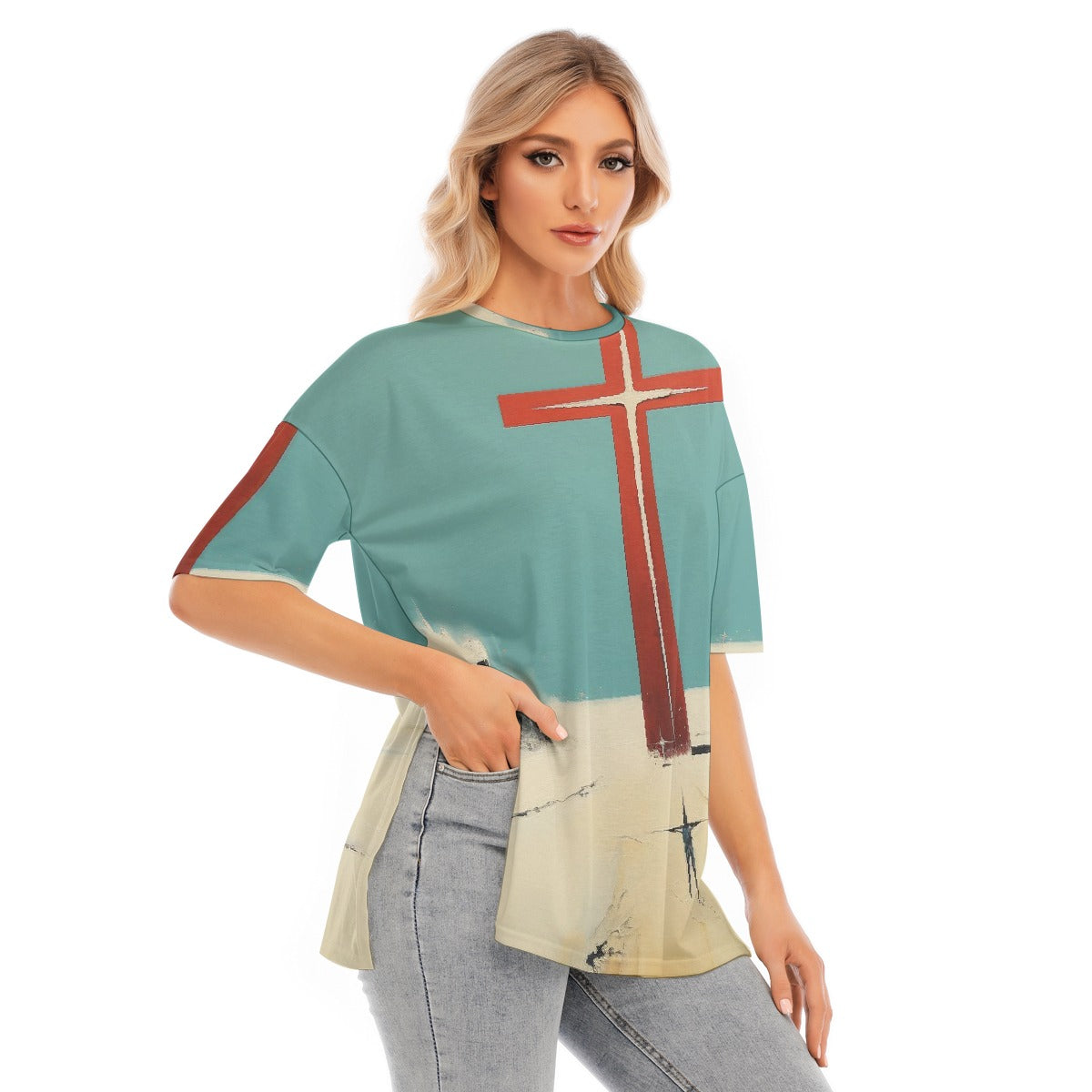 All-Over Print Women's Short Sleeves T-shirt With Hem Split