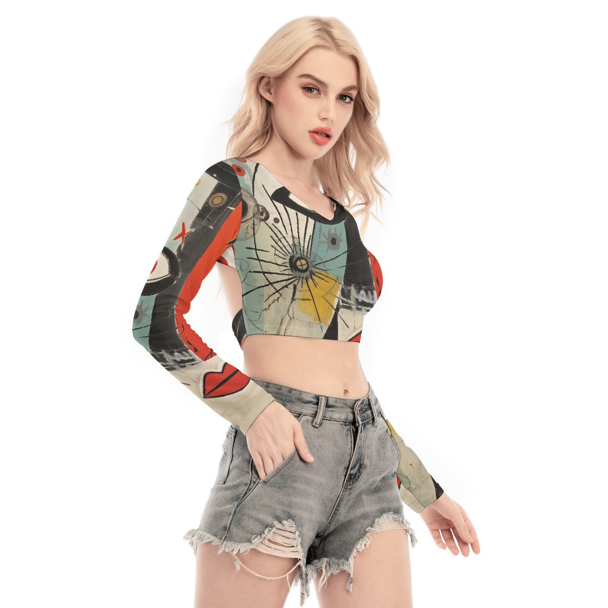 All-Over Print Women's Back Hollow T-shirt With Strap