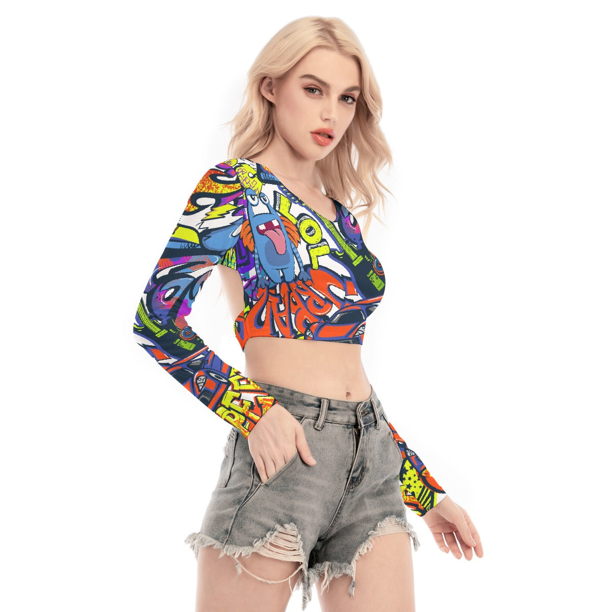 All-Over Print Women's Back Hollow T-shirt With Strap