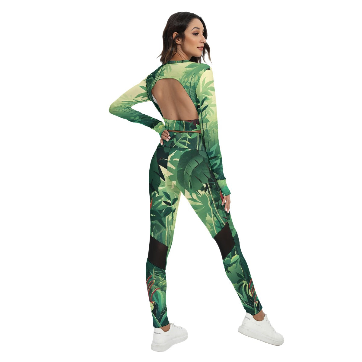All-Over Print Women's Sport Set With Backless Top And Leggings