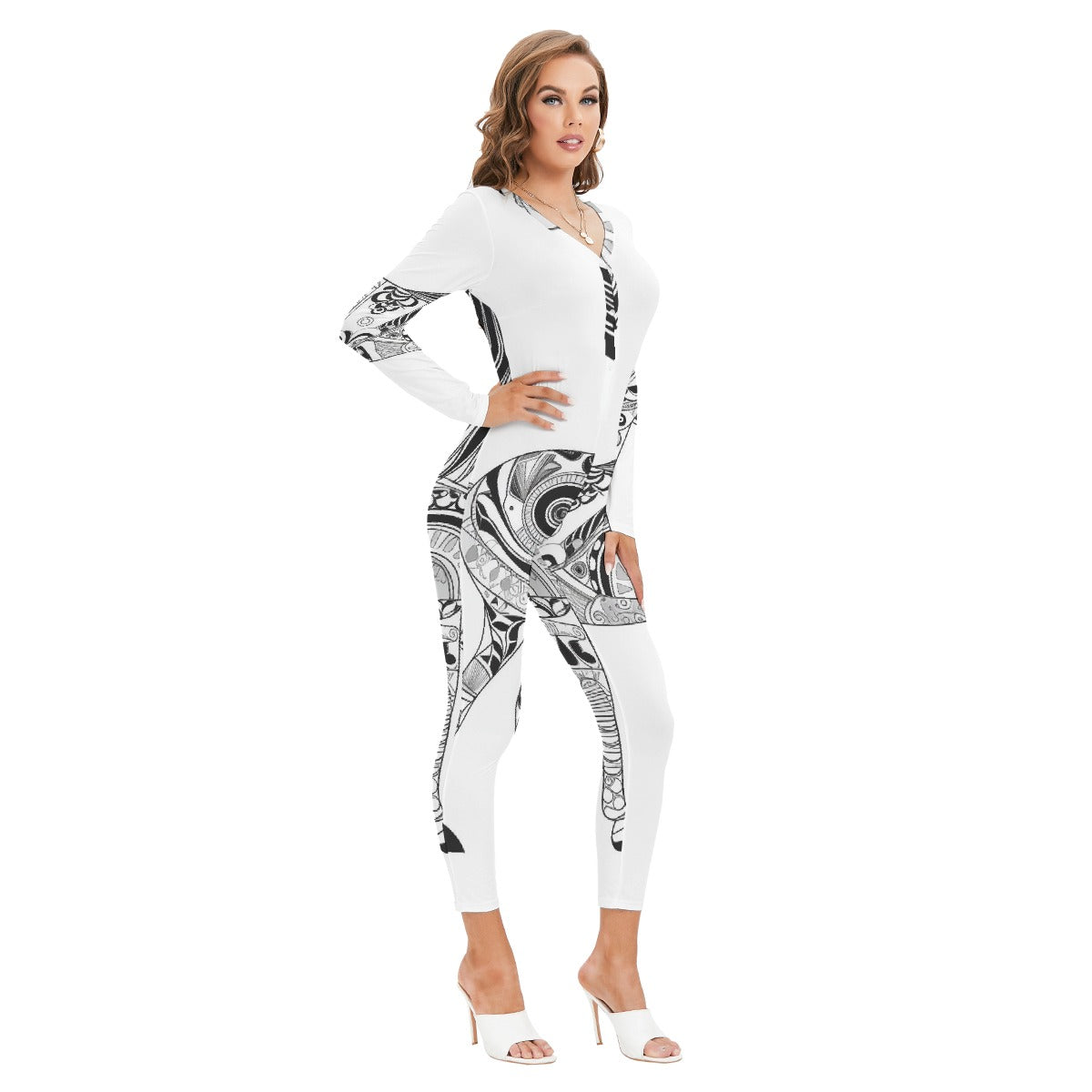 All-Over Print Women's Plunging Neck Jumpsuit