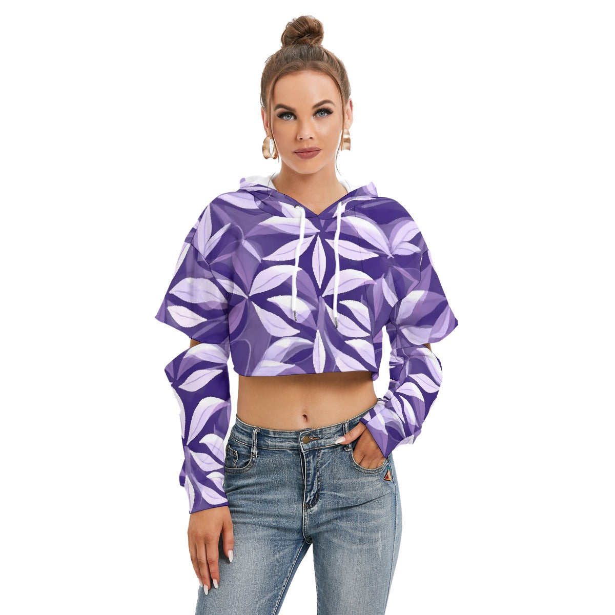 All-Over Print Women's Heavy Fleece Hoodie With Hollow Out Sleeve