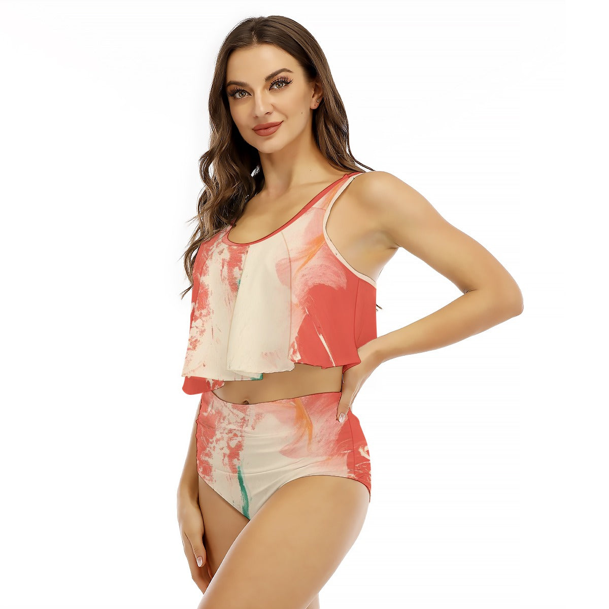 All-Over Print Women's Ruffled Vest Bikini Swimsuit