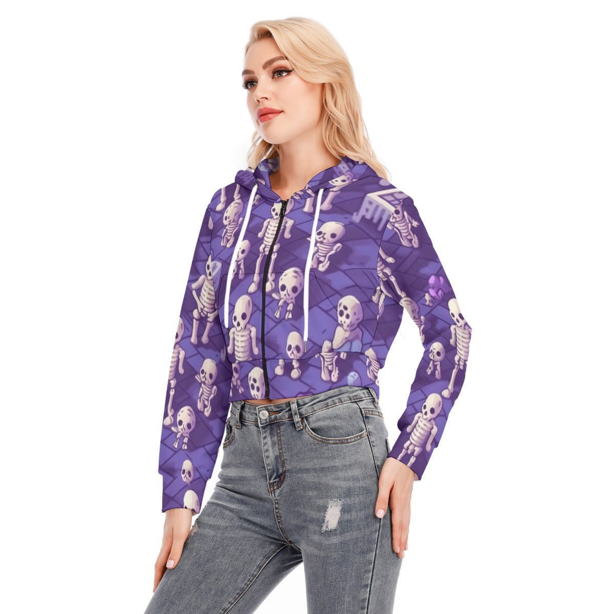 All-Over Print Women's Crop Top Hoodie With Zipper Closure
