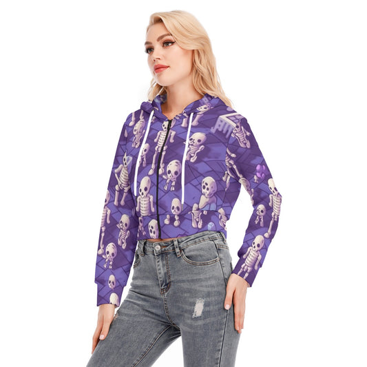 All-Over Print Women's Crop Top Hoodie With Zipper Closure