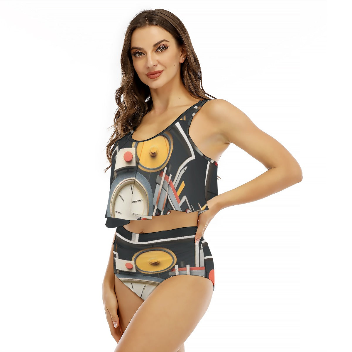 All-Over Print Women's Ruffled Vest Bikini Swimsuit