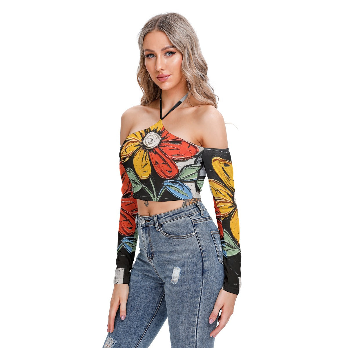 All-Over Print Women's Halter Lace-up Top