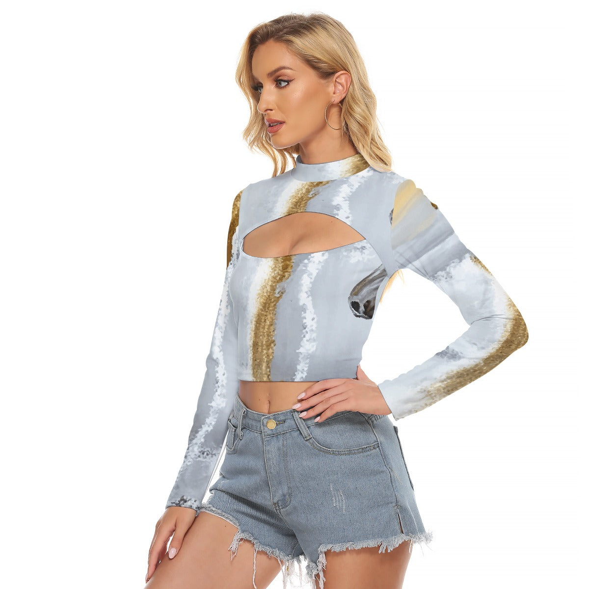 All-Over Print Women's Hollow Chest Keyhole Tight Crop Top