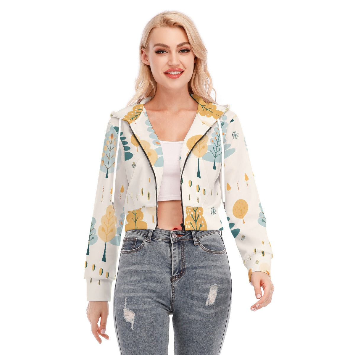 All-Over Print Women's Crop Top Hoodie With Zipper Closure