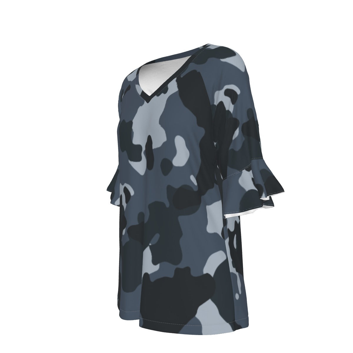 All-Over Print V-neck Women's T-shirt With Bell Sleeve