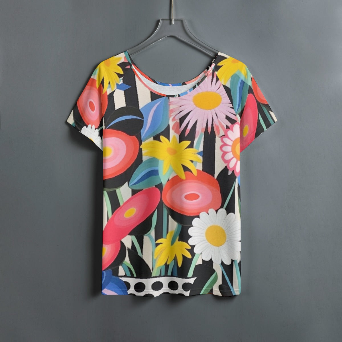 All-Over Print Women's Round Neck T-shirt With Raglan Sleeve