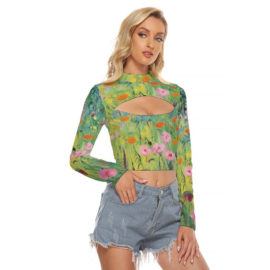 All-Over Print Women's Hollow Chest Keyhole Tight Crop Top