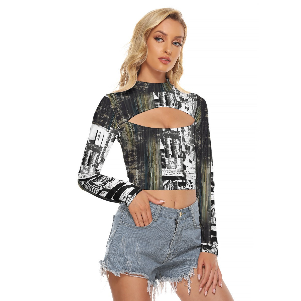 All-Over Print Women's Hollow Chest Keyhole Tight Crop Top