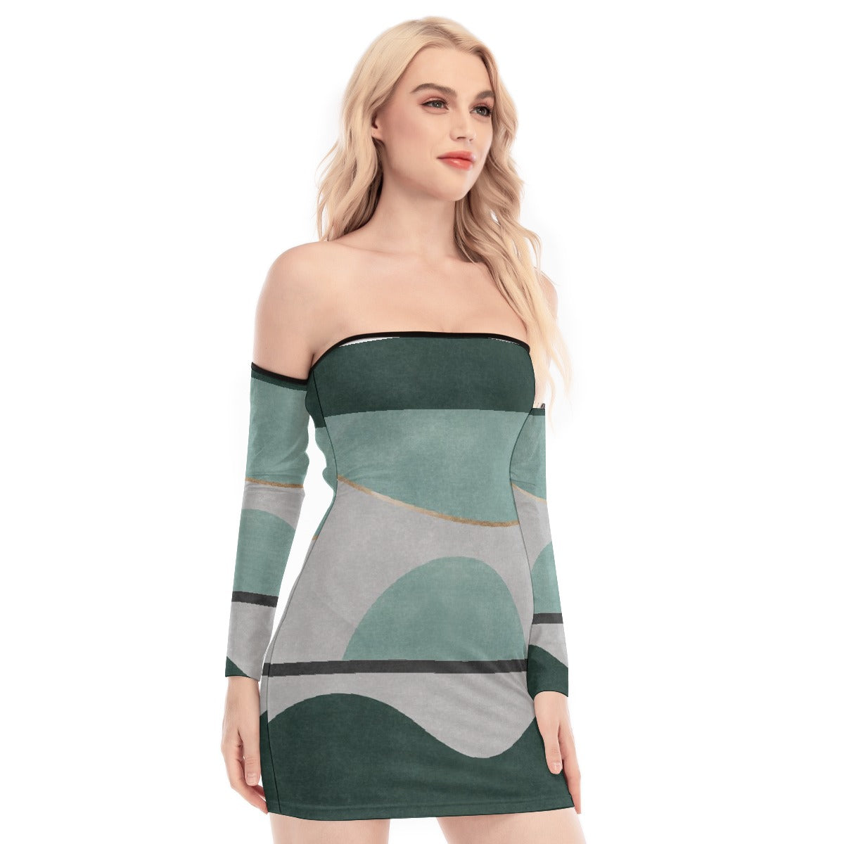 All-Over Print Women's Off-shoulder Back Lace-up Dress